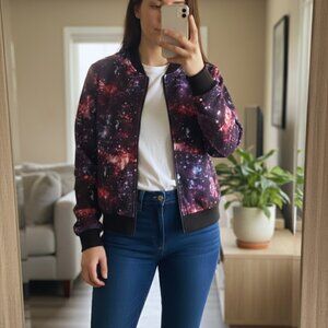 Hot Topic Galaxy Print Bomber Jacket Size M Space Nebula